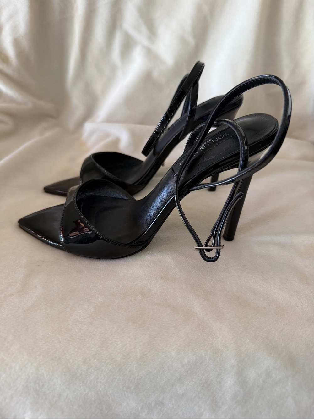 Tony Bianco Black Patent Pointed Slingback Heels